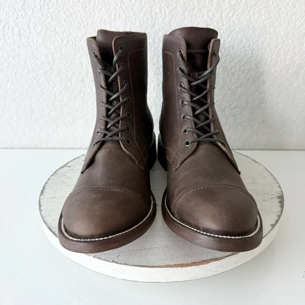 NEW Lane Mens Brown Ankle Boots Size 10 Lace-up Casual Genuine Leather Sole